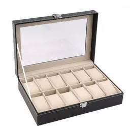 Caixa de relógio de couro PU grid caixa de exibição de joias de jóias organizador de caixas trancadas Retro Saat Kutusu CAIXA Para relógio1273p