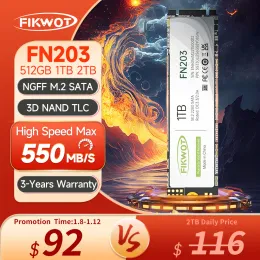 Enheter FIKWOT FN203 M.2 SSD SATA III 6GBPS 550MB/S 256 GB 512GB 1TB 3D NAND Flash NGFF Internt fast tillstånd för bärbar dator Desktop