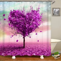 Мода 3D Love Tree Tree Trogains Цветные растения ванная комната занавес цветочные листья ландшафтная водонепроницаемая ванна с крючками210V