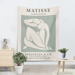 Abstrakte minimalistische Matisse -Kunst -Wand -Hänge -Tapisserie, Bohemian Hippie -Cartoon, ästhetisches Strandtuch, Yogamatte