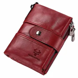 Carteira de couro genuíno Mulheres Mulheres curtas RFID Anti-THEF Holder feminino HASP Zipper Coin Burse Alta qualidade embreagem Mey Bag Portfe 92me#