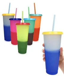 24 onças de cor copos pp temperaturas detectando xícaras de copos de café magros copos de caneca de caneca com canudos ZZA8458601536