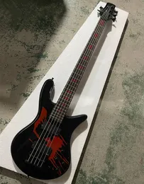 CHIDURY 5 Strings Black Electric Bass Guitar con intarsio a blocchi rossi, 2 pickup, possono essere personalizzati