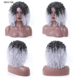 Pixie Cut Curly Ombre Bob Wig Blue Grey Blonde Complosed Complete Synthetic Wig с челкой для чернокожих женщин термостойкий косплей Machi5377646