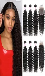 Deep Wave Brazilian Virgin Hair Bündel mit Verschluss nicht -Reishaarbündeln mit Spitzenverschluss menschliches Haarverlängerungen4272190