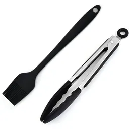 2pcs alimentos de silicone pinça de cascalho de seco de óleo pincel de escova de cozinha pinça de cozinha churrasco clipe de carne salada molho de molho de escova Ferramentas de clipe de churrasco