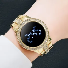 Zegarki Luksusowe kobiety LED Watches Bransoletka Diamentowa Stal nierdzewna Zegarek dla kobiet Rose Gold Sukienka Sukienka Casual Quartz Watch Relij Mjer