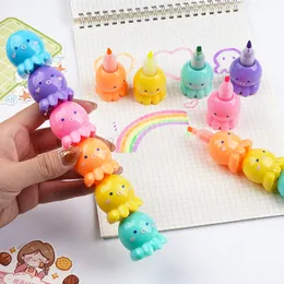 Little Octopus Color Highlighter Marker Cener Set Liner Fluorescent Spot para destacar Desenho Kids Gift School A7010