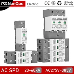 AC SPD AC275V 385V Surge Protector 1P 2P 3P 4P 20KA 40KA 60KA Lightning Arrester Single Three Phase Hushållen Ground Protecti