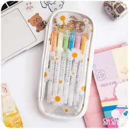 Cherry Transparent Case Cute Ołówek Big Pen Case Kawaii Children Pigieniarnia Bag Student Pen Bag