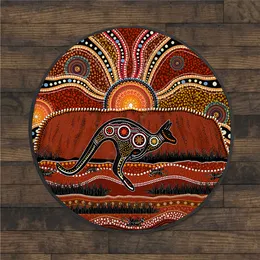 Aboriginal Kangaroo Running Lizard Australia Art Circle Rug Non-Slip Mat matsal vardagsrum mjuk sovrum matta