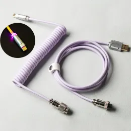 Tillbehör Färgglada guldpläterade Typec -gränssnitt Luminescent Spiral Expansion Cable för mekaniskt tangentbord 3m legering Datakabel