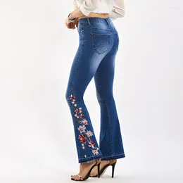 Kvinnors jeans flare kvinna stretch denim byxor 2024 blossade för kvinnor broderi blomma mujer pantalon femme stor storlek 4xl