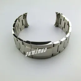 20 mm Ny Pure Solid 316L krökt slut rostfritt stål silverpolerade borstade färdiga klockband armband för Solex Watch202g