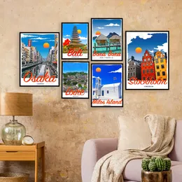 Greece Hydra, Milos, Bali, Netherlands, Taj Mahal, France Loire, Sweden Stockholm, Fuerteventura Canary Islands travel poster