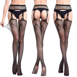 Cheap Sissy Women's Open Crotch Tights Stocking Sexy Lingerie Lace Garter Belt See Through Thigh Socks Night Party Clubwear#p5