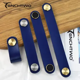 TENCHTWO Blue Leather Furniture Handle Dresser Drawer Shoe Cabinet Pulls Vintage Wardrobe Gold Brass Door Knob Kitchen Accessory