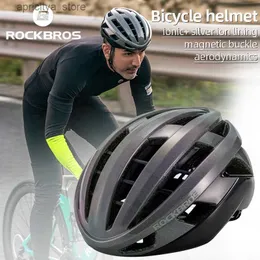 사이클링 헬멧 Rockbros Mens Professional Road Cycling Helmets Magnetic Buck Mountain Bike Helmet Breathab 통합 라이트 자전거 헬멧 L48