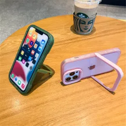 Invisible Folding Holder Camera Lens Stand Transparent Phone Case For iPhone 15 11 12 13 14 Pro Max Plus Soft Candy Color Cover