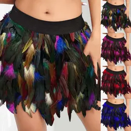 Фестиваль юбок Rave Evening Party Carnival Nightclub Fluffy Feather Mini Faldas para mujeres