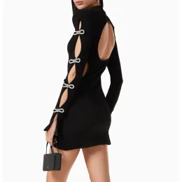 드레스 318 2023 활주로 드레스 스프링 가을 드레스 브랜드 같은 스타일 제국 승무원 목이 긴 소매 흰색 검은 여자 드레스 패션 moduofe