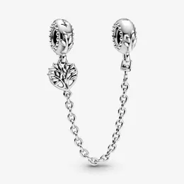 100% 925 Sterling Silver Heart Family Tree Safety Chain Fit Fit Original European Charm Bracelet Fashion Wedding noivado Jew321x