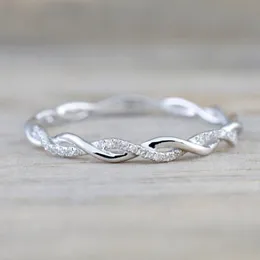 المرأة الساخنة جديدة تويست تويست مصمم حلقات فرقة 18 كيلو بايت S925 Silver Cz Zircon Crystal Love Love Leaf Finger Finger Ring Giftly Gholesale