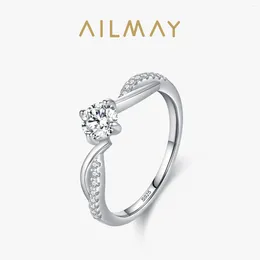 Anelli a grappolo Ailmay Shining 925 Sterling Silver 1ct Clear Cz Finger Finger Ring per Women Classic Luxury Engagement Accessori gioielli