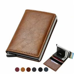 Portfel najwyższej jakości Mężczyznę mey torebka mini torebka męska vintage brązowa skórzana skórzana karta RFID Portfel Mały inteligentny portfel Pocket Walet Z7zr#