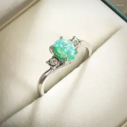 Cluster Ringe Mystische Geburtsstein Oval Green Color Fire Opal für Frauen Silber Dünn Ring Ehering Engagement Schmuck Geschenke