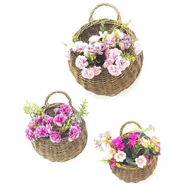 2024 Flower Planter Wall Hanging Wicker Rattam Basket Garden Vine Pot Plants Holder Växthängare Vävt korg Väggdekor säker, här är 3