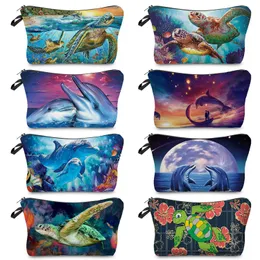 Turtle Delphin Marine Biology Student Stifte Bleistift Tasche tragbare Frauen Kosmetik Aufbewahrungsbeutel Damen große Kapazität Reisekosmetiktasche