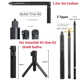 Insta360 Bir X3 /X2 /GOPR /GO 3 Aksesuar için Aksesuarlar 1.2m 3m Karbon Fiber Görünmez Selfie Stick Time Dönen Tutma Teridi Tripod