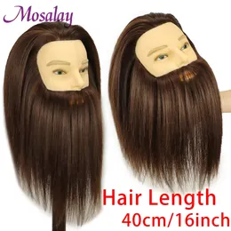 Cabeça de manequim masculino de 16 polegadas com barba cabelos sintéticos Treinamento de cabeça cabeleireiro de cabeceira de cabelos de cosmetologia manikin boneca com stand 240403