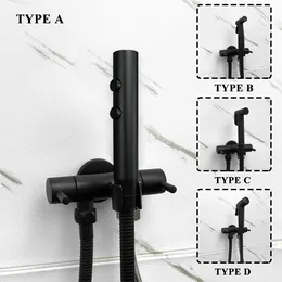 Toalett Bidet Sprayer Handheld Portable Shattaf Kit Badrum Analrengöring Bidet Duschkran med dubbel utloppsventil Black