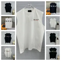 Men's Short Sleeve Cotton T-Shirt, Black Crew Neck Letter Print High Street Brand Sleeveless long print letter O collar shirt Hip hop Rock Black white loose