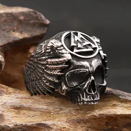 Vintage Viking Valknut Skull Ring for Men Punk Biker 14k Gold Crow Angings Fashion Amulet Jewelry Gifts