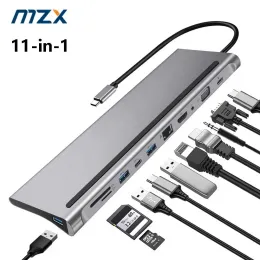 Hubs MZX Docking Station USB Splitter Hub Adattatore Estensore PD PD Type C 3 0 2.0 3.0 SD TF Lettore di scheda Tipo VGA HDMicompatible