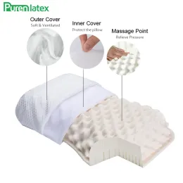 Purenlatex Thailand Pure Natural Latex Pillow Mjuk vuxen Contured Neck Protective Cervical Spine Rätt anti-mite styv kudde