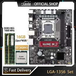 マザーボードLGA1356 E5 2420V2 CPUおよびDDR3を使用したマザーボードセット2x8GB = 16GB ECC REG RAM 1600MHz PCIE X16 M.2 Gigabit PC Mainboard LGA1356キット