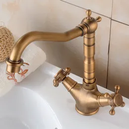 Antike Bronze Badspüle Wasserhähnen Dual Griff eines Loch Heißer kaltes Wassermixer Kran Küchenarmatur Elf678