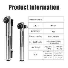 WEST BIKING Bike Pump 300 PSI Presta/Schrader Cycling Tire Inflator Fork Bomba Bicicleta Hose MTB Road Portable Bicycle Pump