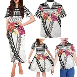 Hycool White Day Polynesian Tribal Clothing Family Set Party Christmas Mother Daughter Matching kläder 5xl Father Son Shirt 240327