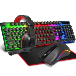 Combos 4 in 1 Keyboards Gaming Mouse & RGB Headphones Wired Mechanical Keyboard Mouse Headset Kit for Laptop Computer PC Games