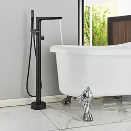 Matte schwarze Badewanne Duscharmäuren Boden Wasserhahn heißer kaltes Wasser Duschmixer Tap Badezimmer freistehende Mixer Wasserhahn Wasserhahn