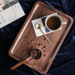 Schwarzes Walnuss -Holz -Tee -Tablett Serviertafel Tafel Tafel Aufbewahrung Tee Tee Kaffee Frühstücksschale Hotel Hausbuhlschale Servierschale
