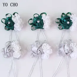 YO CHO Wrist Corsage Bridesmaid Sisters Hand Flowers Silk Artificial Bride Flowers White Wedding Dancing Party Decor Bridal Prom