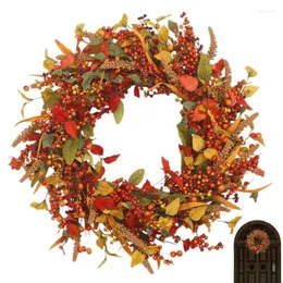 Dekorativa blommor faller Berry Wreath Portable Harvest Autumn ytterdörr Artificial Thanksgiving Festival Garland för väggar Windows