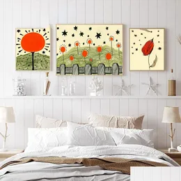 Gemälde Vintage moderne Mitte des Jahrhunderts abstrakte Sterngartenkunst Mini Drucke Leinwand Malerei Poster Sonnenblume Bilder Kindergarten Dekor 2 Dhbor