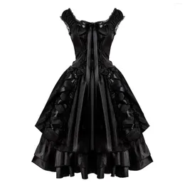 Casual Dresses Women Vintage Slim Bandage Gothic Lolita Dress Fashion Classic Black Layered Soe Up Goth Punk Cosplay Princess